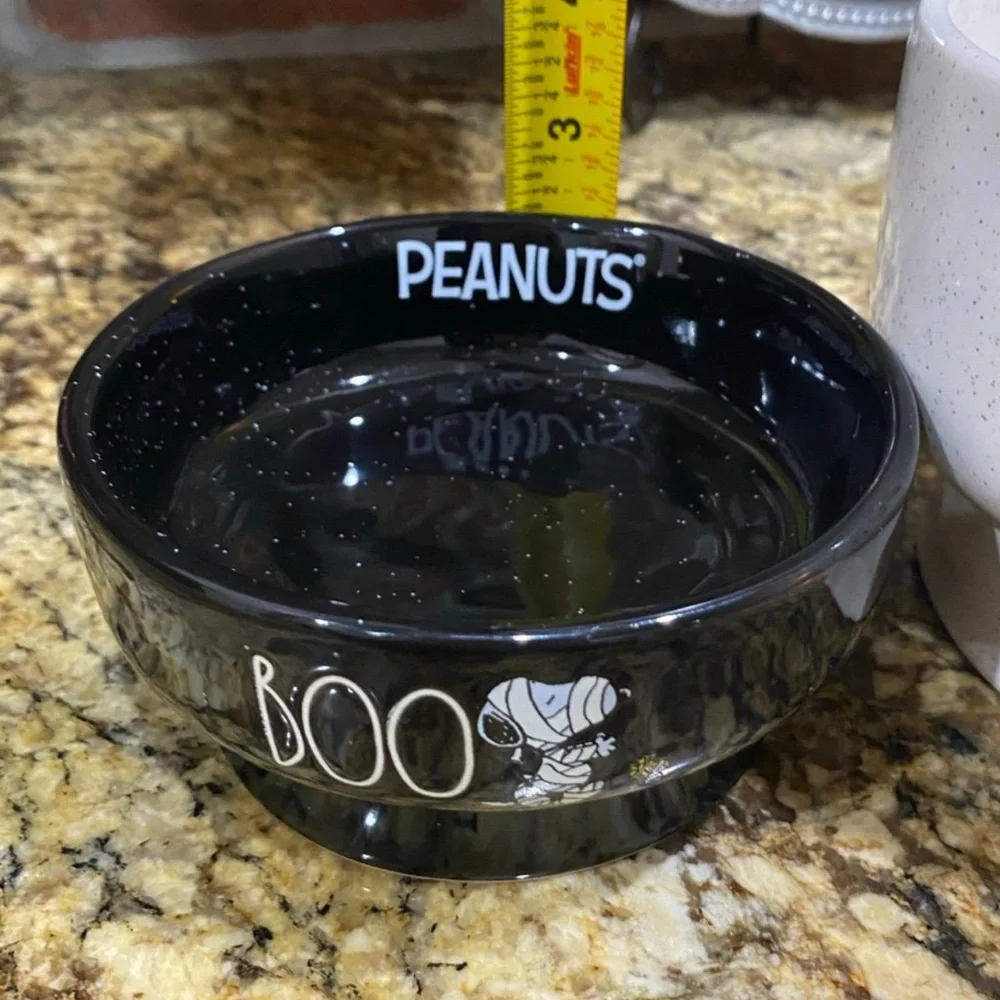 Rae Dunn Peanuts Halloween pet bowl BOO mummy Snoopy woodstock too Brand new!